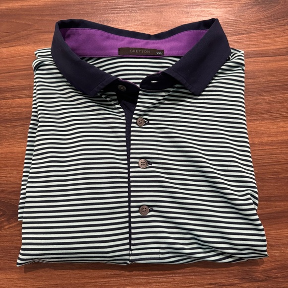 Greyson Men’s Blue/Mint Striped Golf Polo - Picture 1 of 9